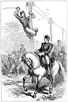 Telegraph Gallery: Stuarts cavalry cutting telegraph wires, American Civil War, c1861-1864 (c1880)
