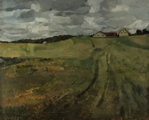 Bavaria Prints: Stubble Field with Ascending Path near Wessling, 1876. Creator: Wilhelm Trubner
