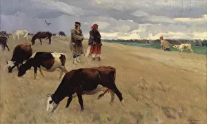 On the Stubblefield, 1896. Artist: Vinogradov, Sergei Arsenyevich (1869-1938) On the Stubblefield, 1896. Artist: Vinogradov, Sergei Arsenyevich (1869-1938)