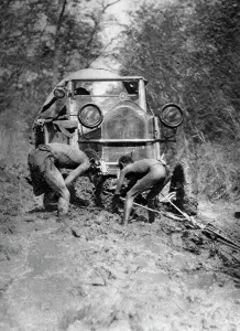 Stuck in the mud, Bulawayo to Dett, Southern Rhodesia, c1924-c1925 (1927). Artist: Thomas A Glover Stuck in the mud, Bulawayo to Dett, Southern Rhodesia, c1924-c1925 (1927). Artist: Thomas A Glover