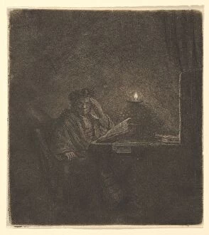 Rijn Collection: Student at a Table by Candlelight, ca. 1642. Creator: Rembrandt Harmensz van Rijn