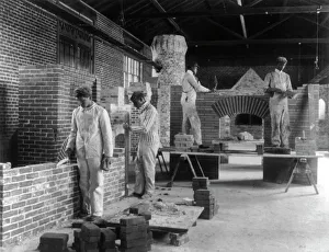 Training College Prints: Students in a bricklaying class