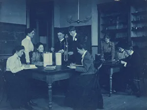 Cyanotypes 1890 1900 Gmgpc Prints: Students conducting electrical experiments with batteries