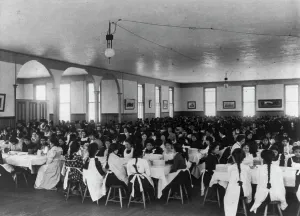 Students in dining hall, United States Indian School, Carlisle, Pa. 1901. Creator: Frances Benjamin Johnston
