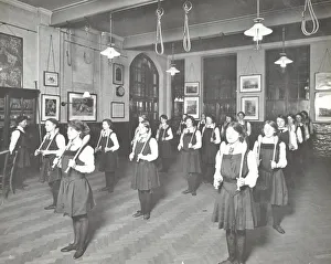 Students in the gymnasium, Ackmar Road Evening Institute for Women, London, 1914
