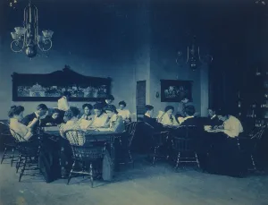 Cyanotypes 1890 1900 Gmgpc Prints: Students seated around tables, studying