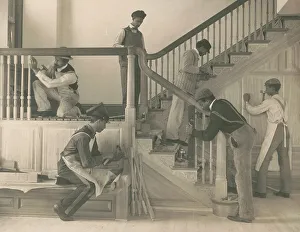 Woodwork Prints: Students at work on a house built largely by them