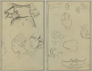 Breton Prints: Four Studies of Breton Women; Shapes and Vases [verso], 1884-1888. Creator: Paul Gauguin