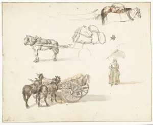 Carts Prints: Some studies of carts and a standing farmer's wife, 1633-1687. Creator: Gillis Neyts
