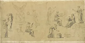 Eros Prints: Studies of Classical Women, with Eros, 1775/80. Creator: Jacques-Louis David