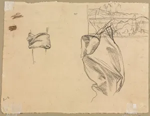 1824 1898 Prints: Studies of Drapery and Study of a Landscape (verso)