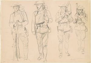 Action Collection: Studies for 'Entering the War'[recto], 1918. Creator: John Singer Sargent