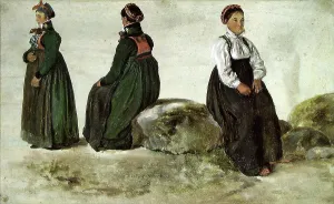 Folk Life Prints: Studies of Female Costumes from Luster in Sogn, 1826. Creator: Johan Christian Dahl