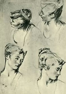 Antoine Watteau Collection: Four studies of female heads, early 18th century, (1943). Creator: Jean-Antoine Watteau