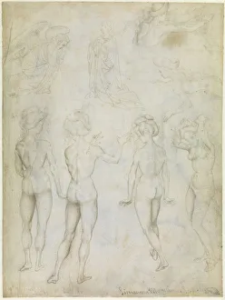 Four Studies of a Female Nude, an Annunciation and Two Studies of a Woman Swimming, c. 1425. Artist: Pisanello, Antonio (1395-1455)
