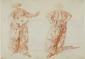 Lancret Nicolas Prints: Two Studies of a Guitar Player in Turkish Costume, c. 1728. Creator: Nicolas Lancret