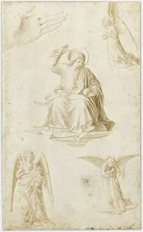 Benozzo Ca 1420 1497 Gallery: Studies of a hand, three angels and Christ as Salvator Mundi, Second Half of the 15th century
