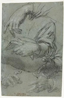 Heightened With White Chalk Prints: Studies of Hands (recto), c. 1586. Creator: Carletto Caliari (Italian, 1570-1596)