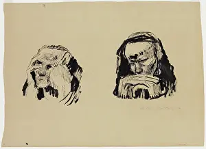 Brush Prints: Two Studies for the Head of a Man, c1921. Creator: Kathe Kollwitz
