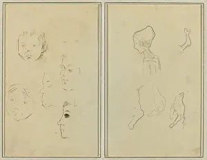 Paul Gaugin Prints: Five Studies of Heads; A Boy in Profile with Studies of Hands and Feet [verso]