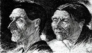 Faces Prints: Two studies of heads, c1896. Creator: Edmund Klotz