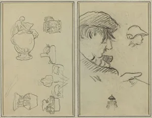 Jugs Prints: Studies of Jugs and Vases; A Man with Moustache and a Boy with a Hat [recto]