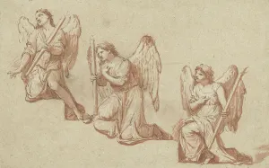 Franceschini Marc Antonio Prints: Three studies of kneeling angels with torches