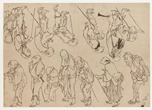 Walking Stick Collection: Studies of lame pilgrims, Edo period, 19th century. Creator: Hokusai