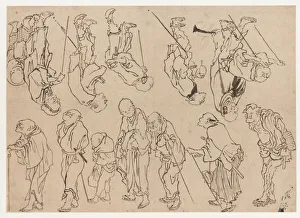 Pilgrims Prints: Studies of lame pilgrims, Edo period, 19th century. Creator: Hokusai
