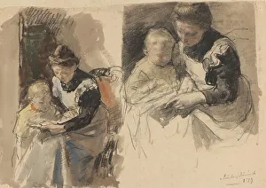 Jan Antoni De Jonge Prints: Two studies of a maid teaching a boy to read on her lap