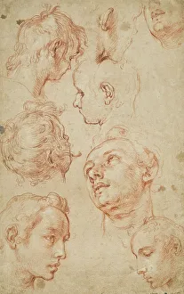 Faces Prints: Eight studies of male heads. Creator: Abraham Bloemaert
