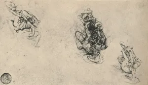 Three Studies of a Man Poniarding a Fallen Foe, c1480 (1945). Artist: Leonardo da Vinci
