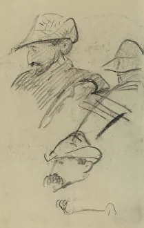 Crayon On Wove Paper Prints: Three Studies of a Man Wearing a Hat [recto], 1884-1888. Creator: Paul Gauguin