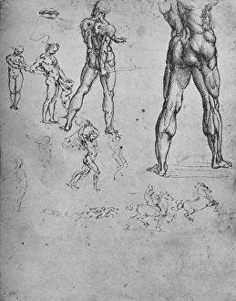 Studies of Nude Soldier with Sword and Smaller Sketches, c1480 (1945). Artist: Leonardo da Vinci
