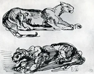 Great Masters Prints: Studies of Panthers, 1913. Artist: Eugene Delacroix