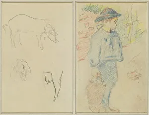 Pigs Prints: Three Studies of a Pig; Breton Boy Walking with a Jug [recto]