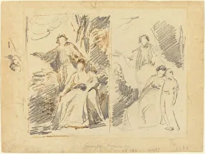 Georges Romney Prints: Two Studies for a Portrait of the Warren Family, c. 1768. Creator: George Romney