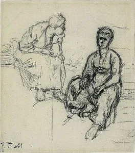 Two Studies of a Seated Peasant Woman (recto); Study of a Young Girl Wearing a Hat (verso), c. 1869. Creator: Jean Francois Millet