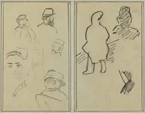 Five Studies of Soldiers and a Woman's Face; Two Figures [recto], 1884-1888. Creator: Paul Gauguin
