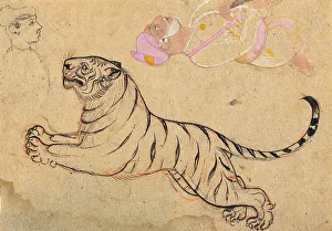 Studies of a Tiger and Two Humans, c1875. Creator: Unknown