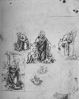 Sketchbook Collection: Studies for the Virgin Adoring the Infant Christ, c1480 (1945). Artist: Leonardo da Vinci