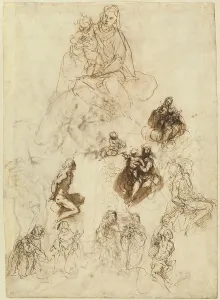 Palma Giovane Prints: Studies of the Virgin and Child with Saints, c. 1611. Creator: Jacopo Palma