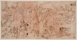 Studies of Warriors, Horsemen, and Lions (recto); Studies of Heads and Nude... 1528/33. Creator: Perino del Vaga