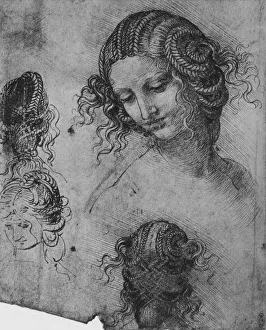 Demure Prints: Studies of a Womans Head and Coiffure, c1480 (1945). Artist: Leonardo da Vinci