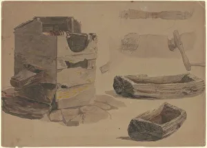 Studies of a Well and Wooden Trough, c. 1870-1900. Creator: Enoch Wood Perry