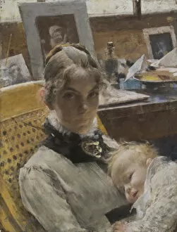 Carl 1853 1919 Gallery: Studio Idyll. The Artists Wife and their Daughter, 1885
