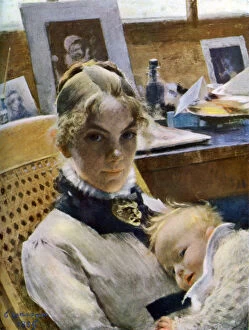 Daughter Collection: A Studio Idyll: the Artists Wife and their Daughter Suzanne, 1885 (1945). Artist: Carl Larsson