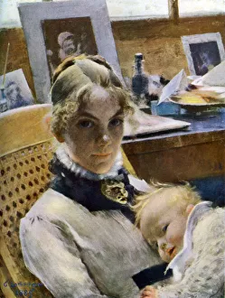 Carl Gallery: A Studio Idyll: the Artists Wife and their Daughter Suzanne, 1885 (1945). Artist: Carl Larsson