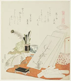 Surimono Shikishiban Prints: The Studio, illustration for The White Shell (Shiragai)