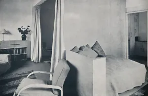 A studio living-room in one of the Isokon Lawn Road Flats, Hampstead, London, 1936 A studio living-room in one of the Isokon Lawn Road Flats, Hampstead, London, 1936